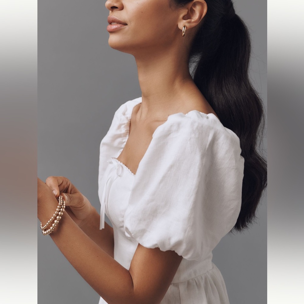 NWT Reformation Malvina White Linen Puff Sleeve Mini Dress Anthropologie size 8 - Picture 4 of 4